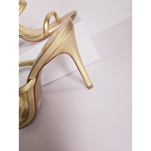 Schutz Taliah Metallic Gold Leather Slip On Stilettos High Heels Sandals 9.5 - Picture 4 of 12